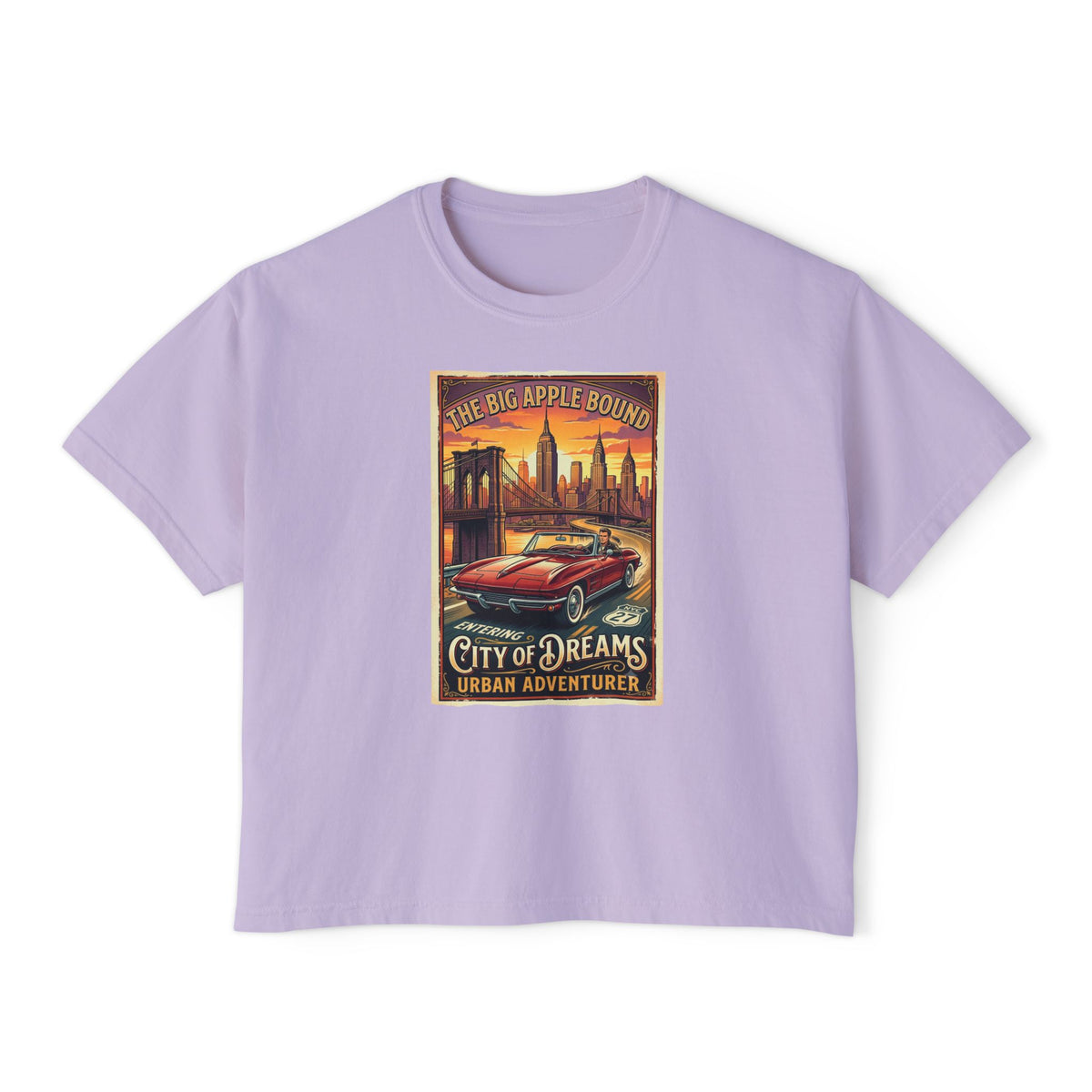 'City of Dreams' Vintage Car Tee — Women's Boxy 100% cotton style T shirt