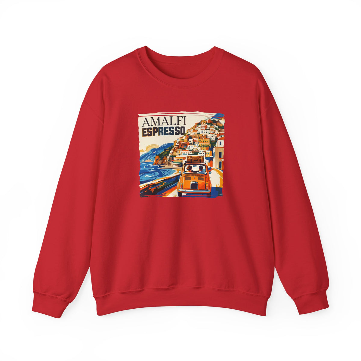 'Amalfi Espresso' pop poster Art print on  Crewneck 50/50 cotton blend Sweatshirt.