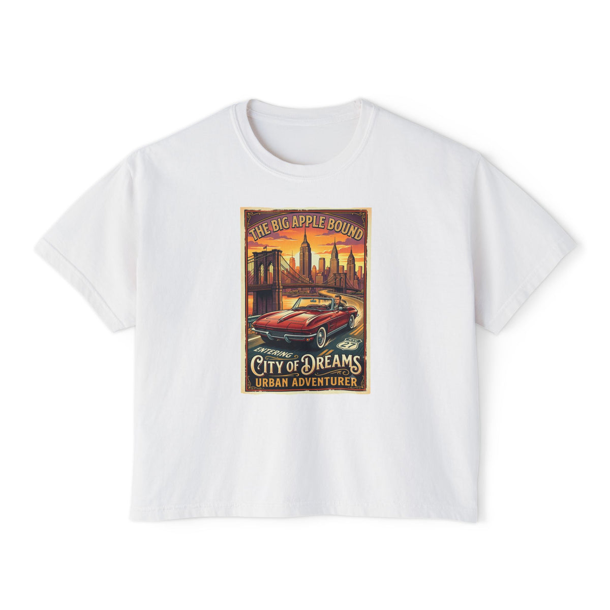'City of Dreams' Vintage Car Tee — Women's Boxy 100% cotton style T shirt