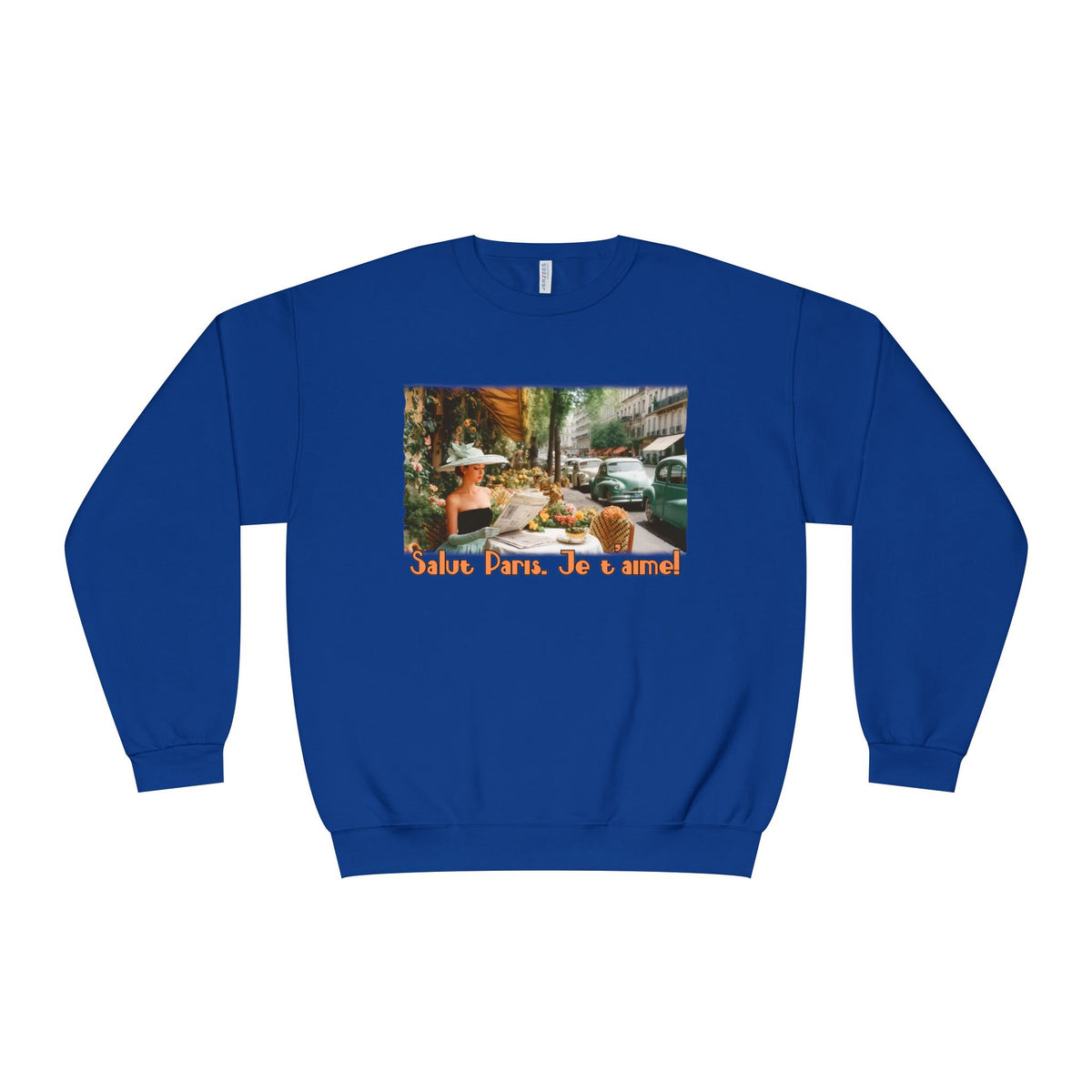 Sweat-shirt ras du cou unisexe « Café de Paris vintage » – Imprimé « Salut Paris, Je t'aime »