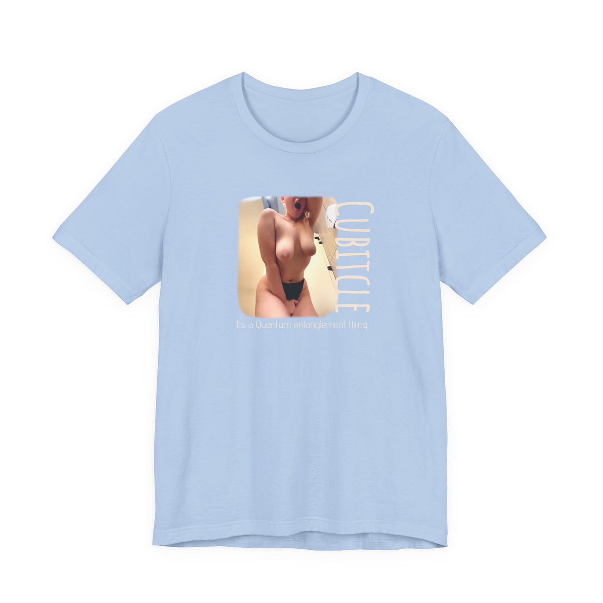 Unisex Jersey Short Sleeve Tee with Cubitcle Quantum nude.
