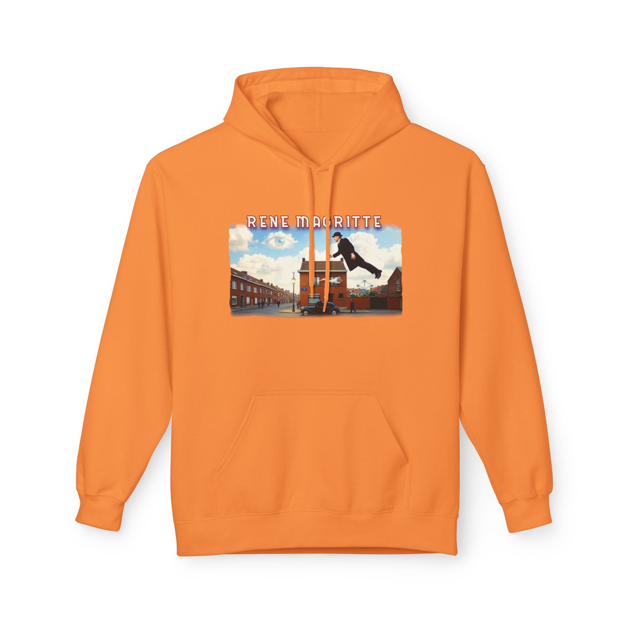 Rene Magritte "Flying Home" surrealist Art print on midweight fleece hoodie.