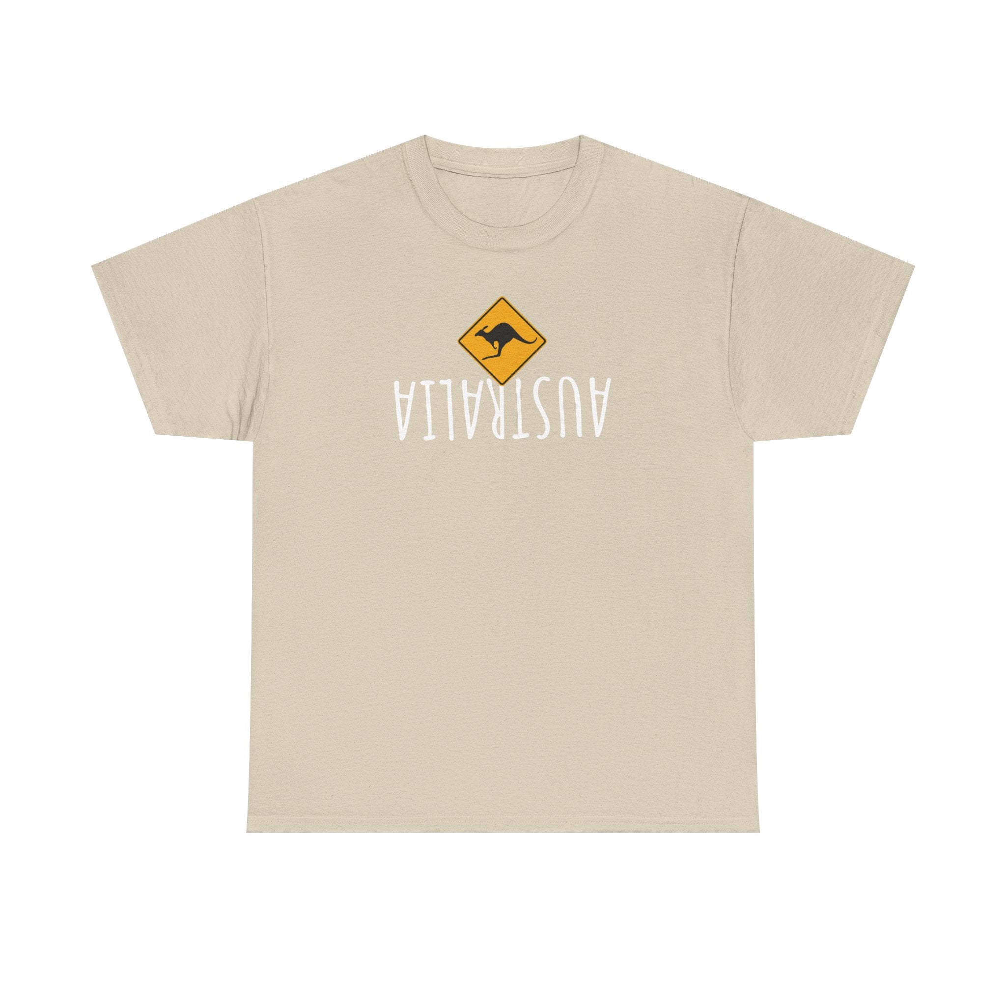 Australian Kangaroo Art Print on100% Heavy Cotton T Shirt with upside down text