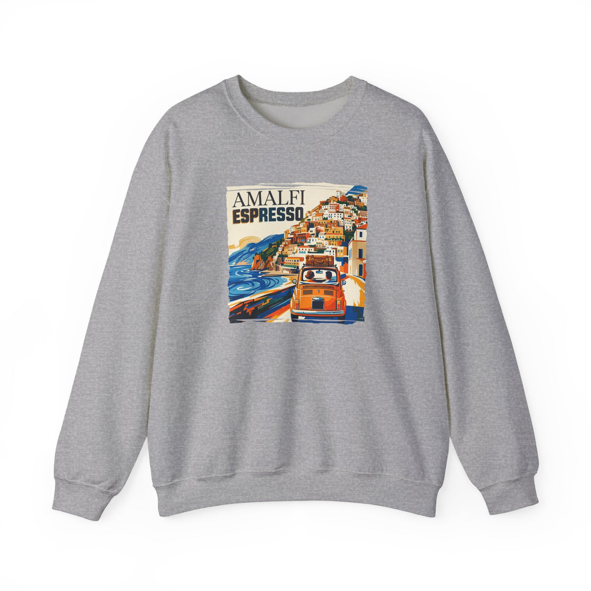 'Amalfi Espresso' pop poster Art print on  Crewneck 50/50 cotton blend Sweatshirt.