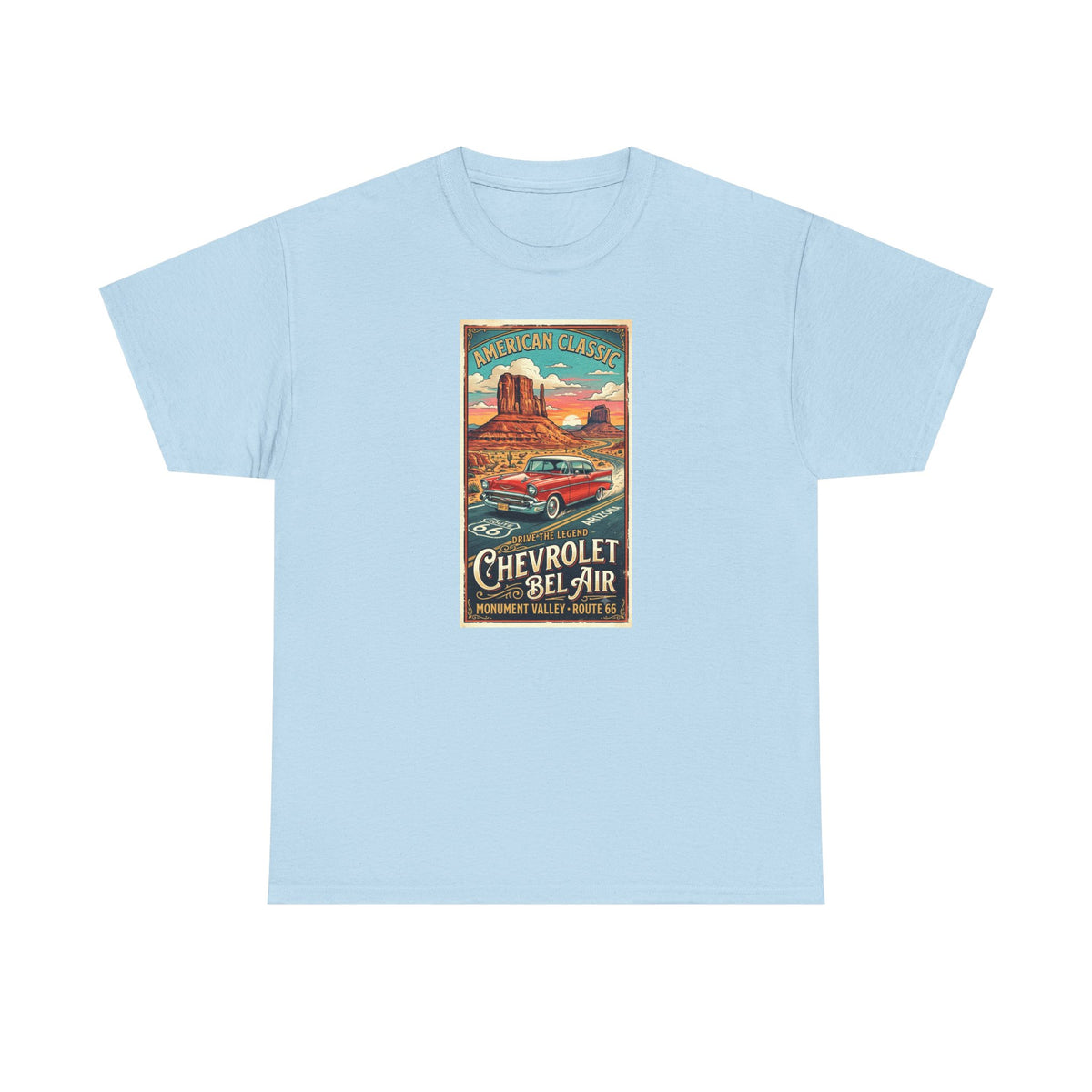 Vintage Chevrolet Bel Air poster Art print on  medium weight 100% cotton T shirt.