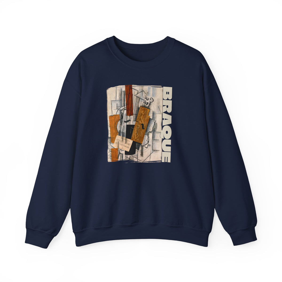 'Braque' Cubist Art print on Crewneck Sweatshirt medium heavy 50/50 cotton poly blend for durability.