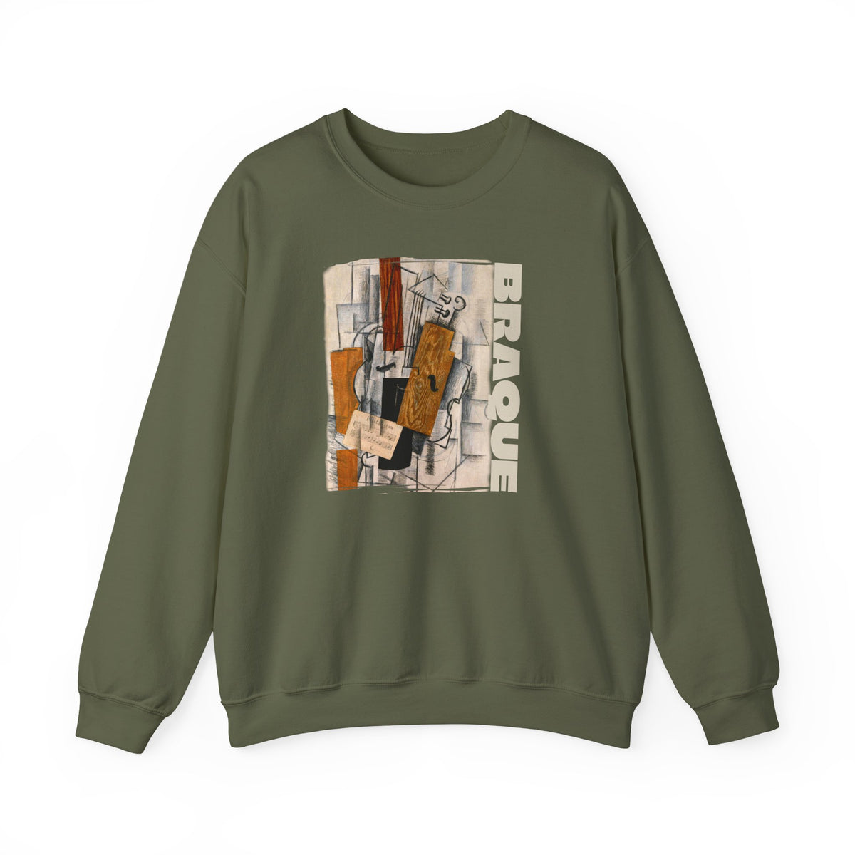 'Braque' Cubist Art print on Crewneck Sweatshirt medium heavy 50/50 cotton poly blend for durability.