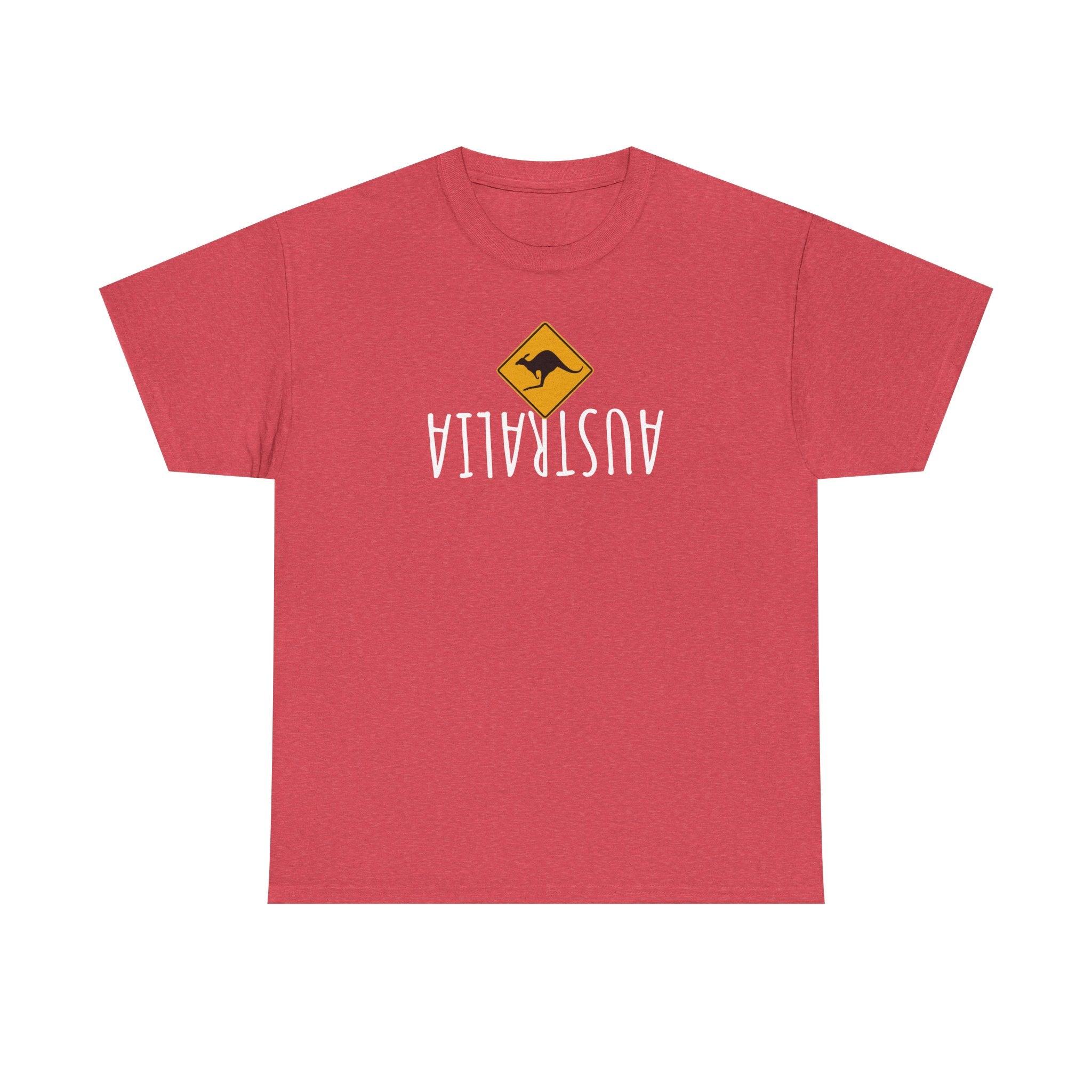 Australian Kangaroo Art Print on100% Heavy Cotton T Shirt with upside down text