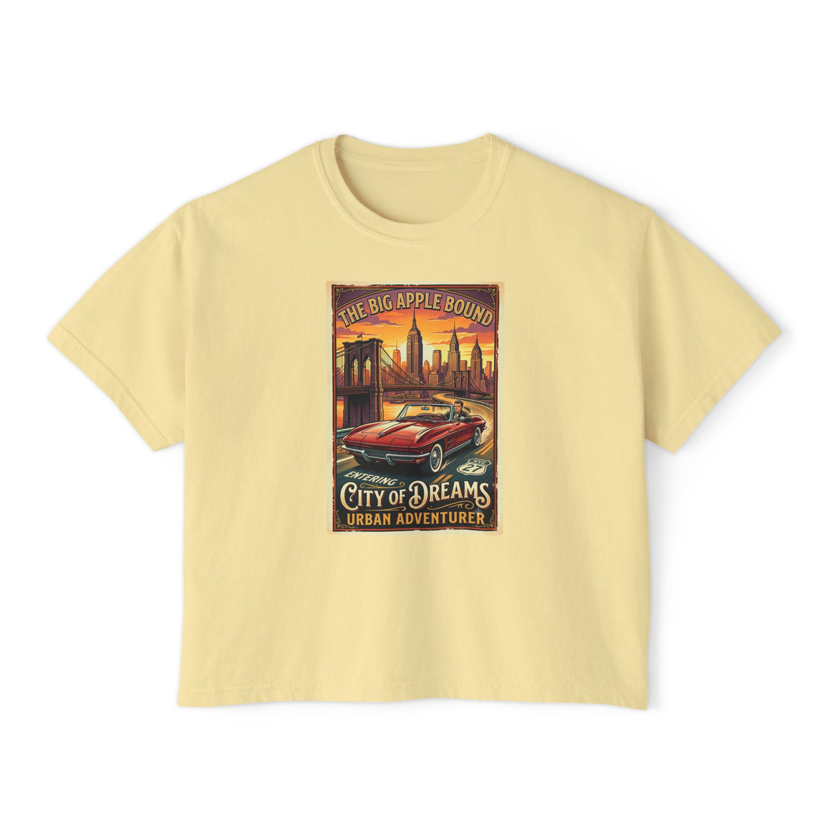 'City of Dreams' Vintage Car Tee — Women's Boxy 100% cotton style T shirt