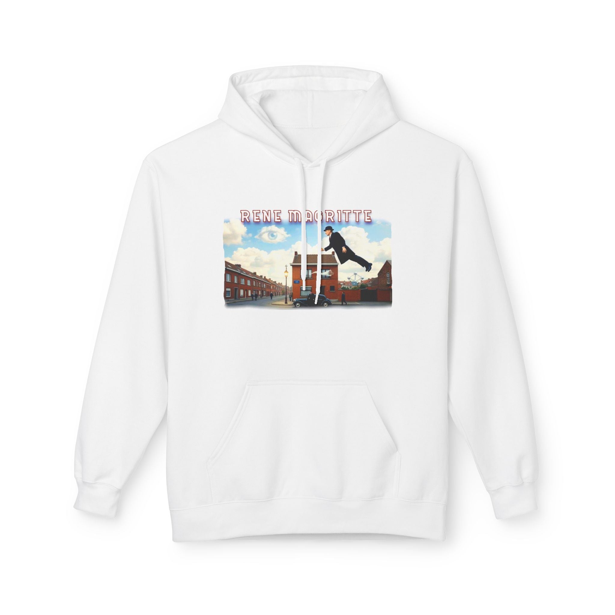 Rene Magritte "Flying Home" surrealist Art print on midweight fleece hoodie.