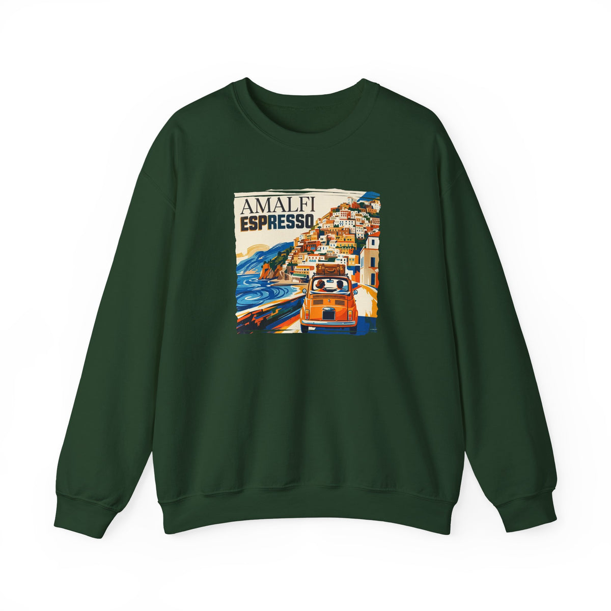 'Amalfi Espresso' pop poster Art print on  Crewneck 50/50 cotton blend Sweatshirt.