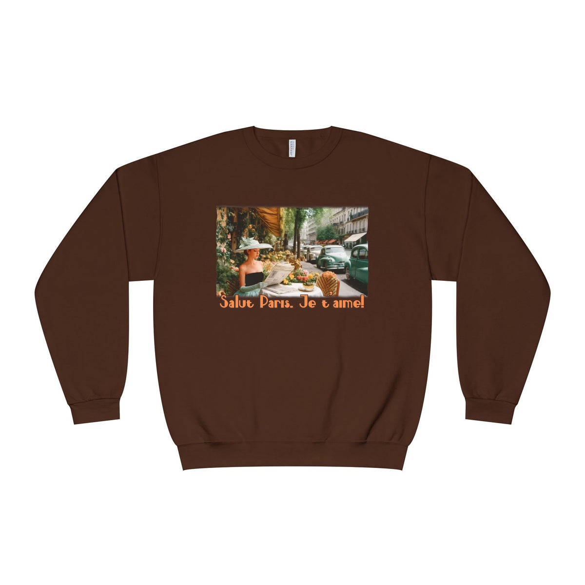 Sweat-shirt ras du cou unisexe « Café de Paris vintage » – Imprimé « Salut Paris, Je t'aime »