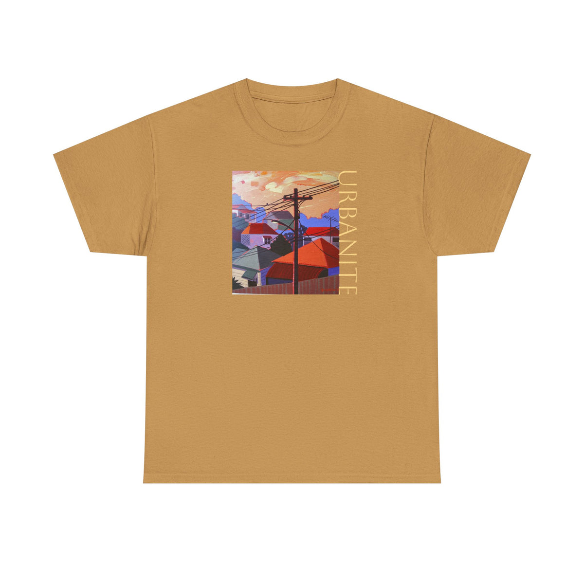 Urbanite Art print of old Queenslander houses on midweight cotton T shirt