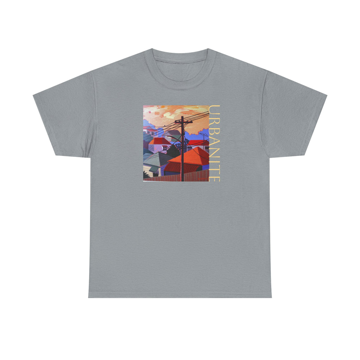 Urbanite Art print of old Queenslander houses on midweight cotton T shirt