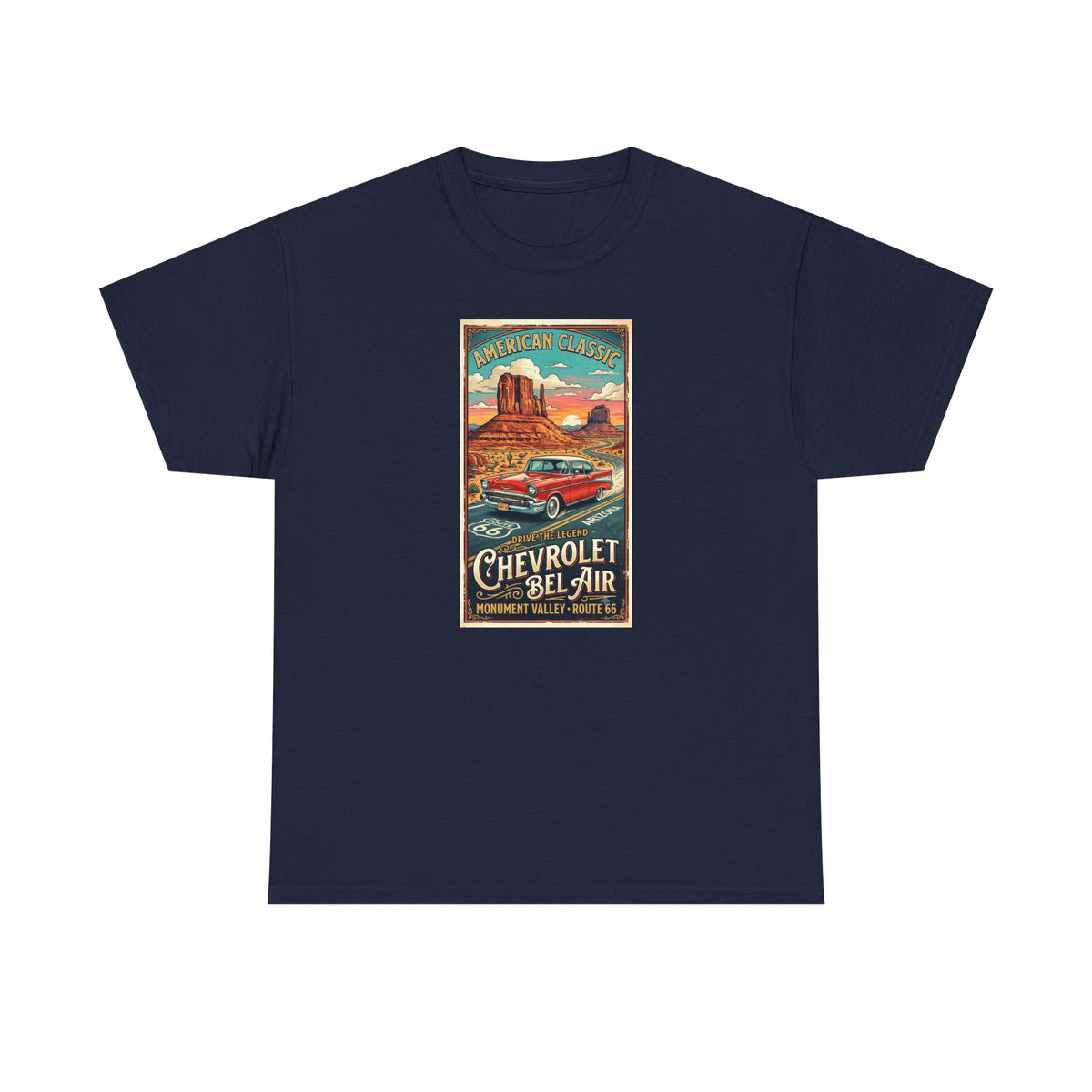 Vintage Chevrolet Bel Air poster Art print on  medium weight 100% cotton T shirt.