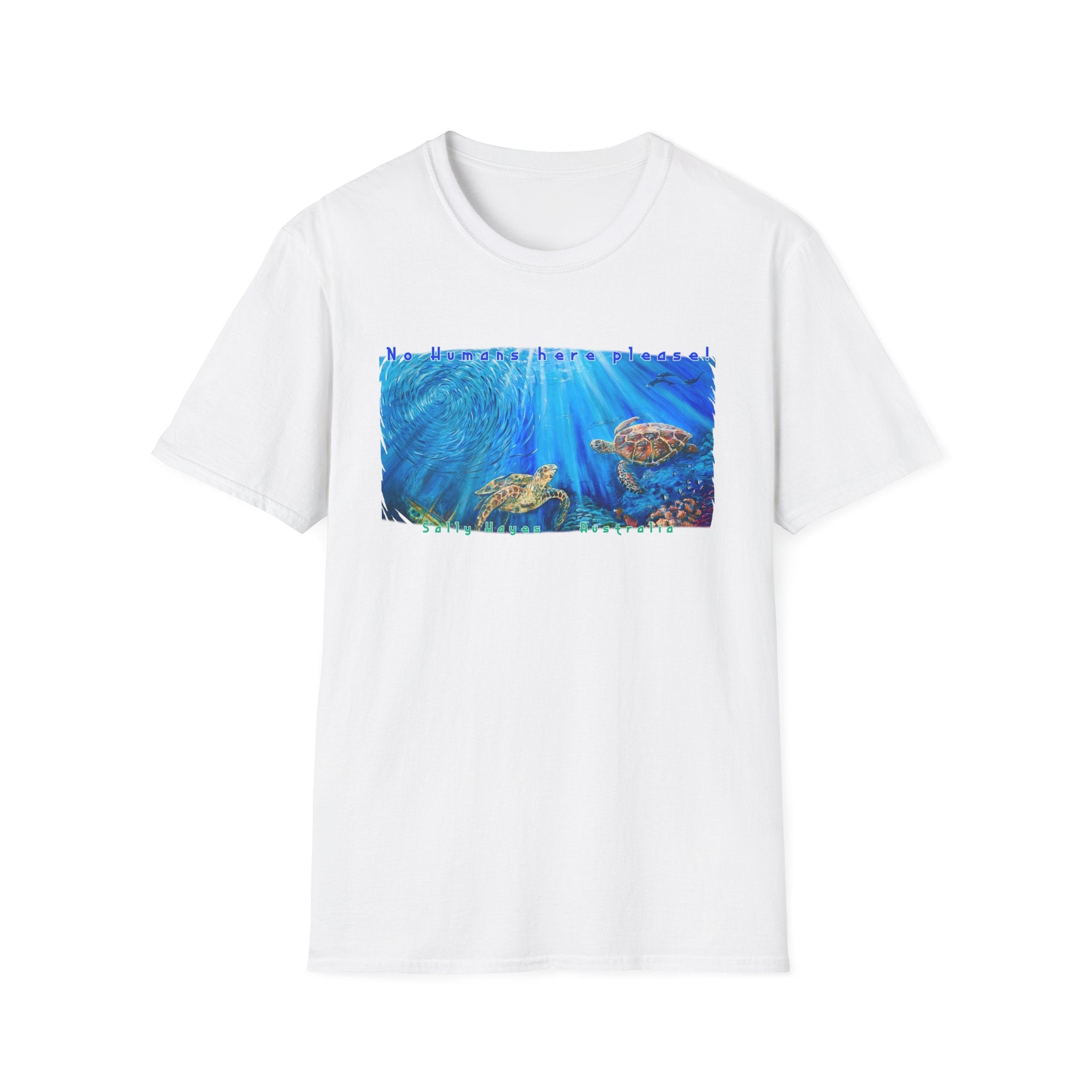 Lightweight cotton T-Shirt with Sally Hayes Art print "No humans here please!"