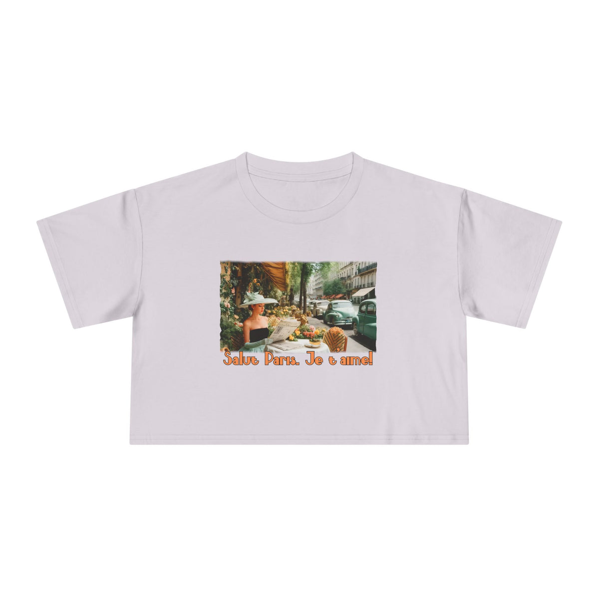 T-shirt court Vintage Paris Café – Imprimé d'art « Salut Paris, Je t'aime ».