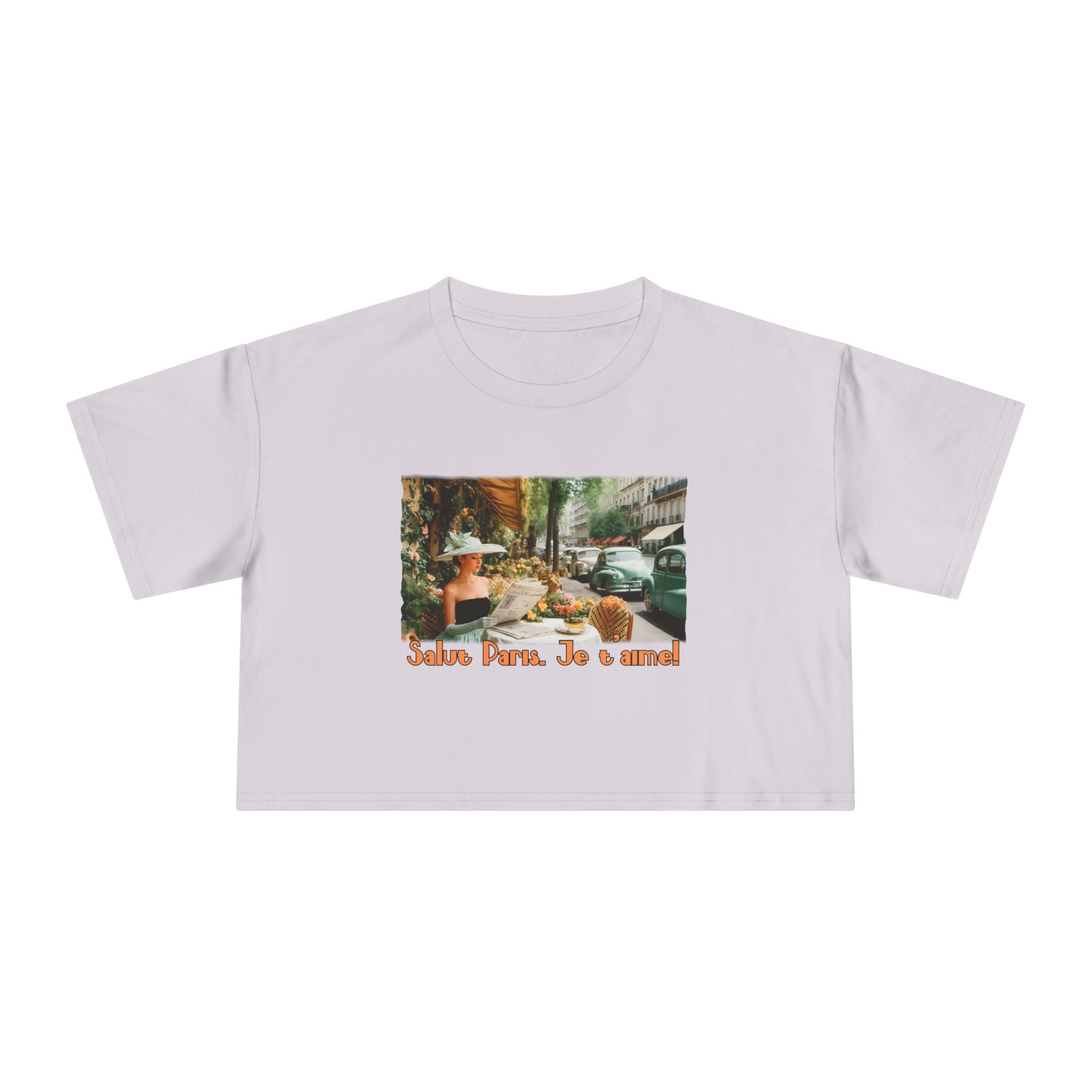 Paris Café Vintage Crop Tee – 'Salut Paris, Je t'aime' Art print.