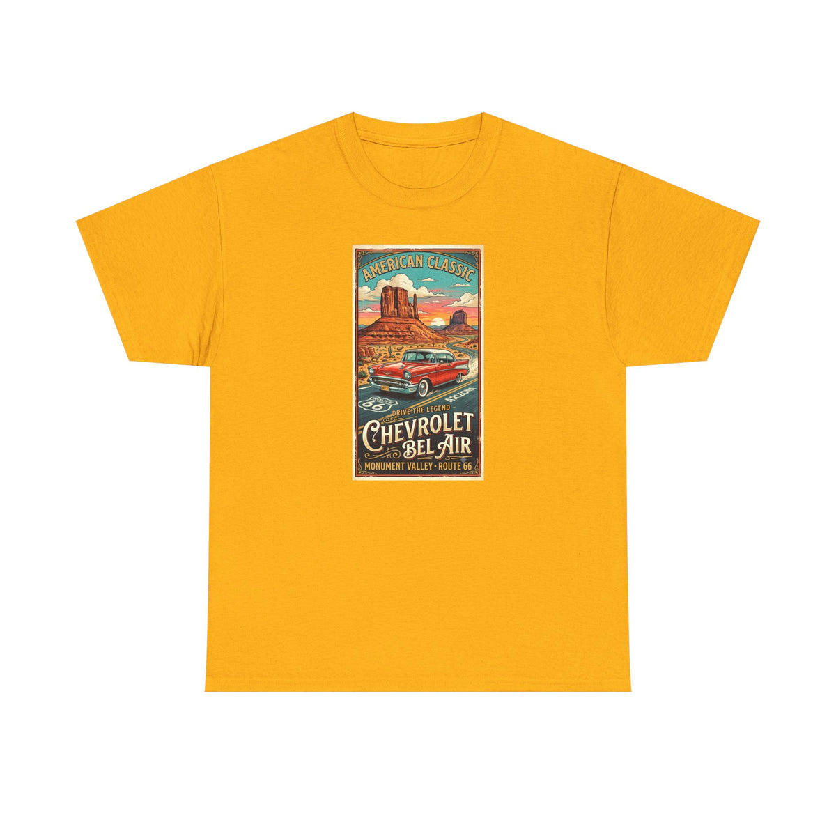 Vintage Chevrolet Bel Air poster Art print on  medium weight 100% cotton T shirt.