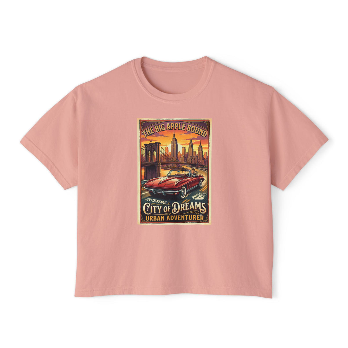'City of Dreams' Vintage Car Tee — Women's Boxy 100% cotton style T shirt