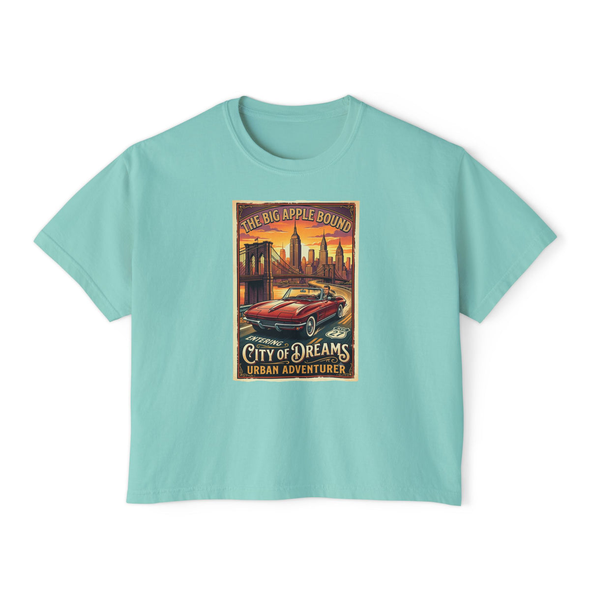 'City of Dreams' Vintage Car Tee — Women's Boxy 100% cotton style T shirt