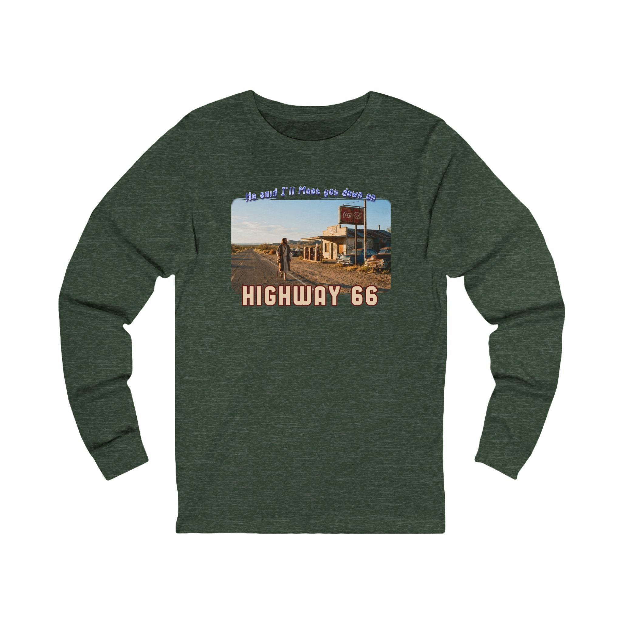 The King on Highway 66  on Ring Spun cotton Long Sleeve Tee —