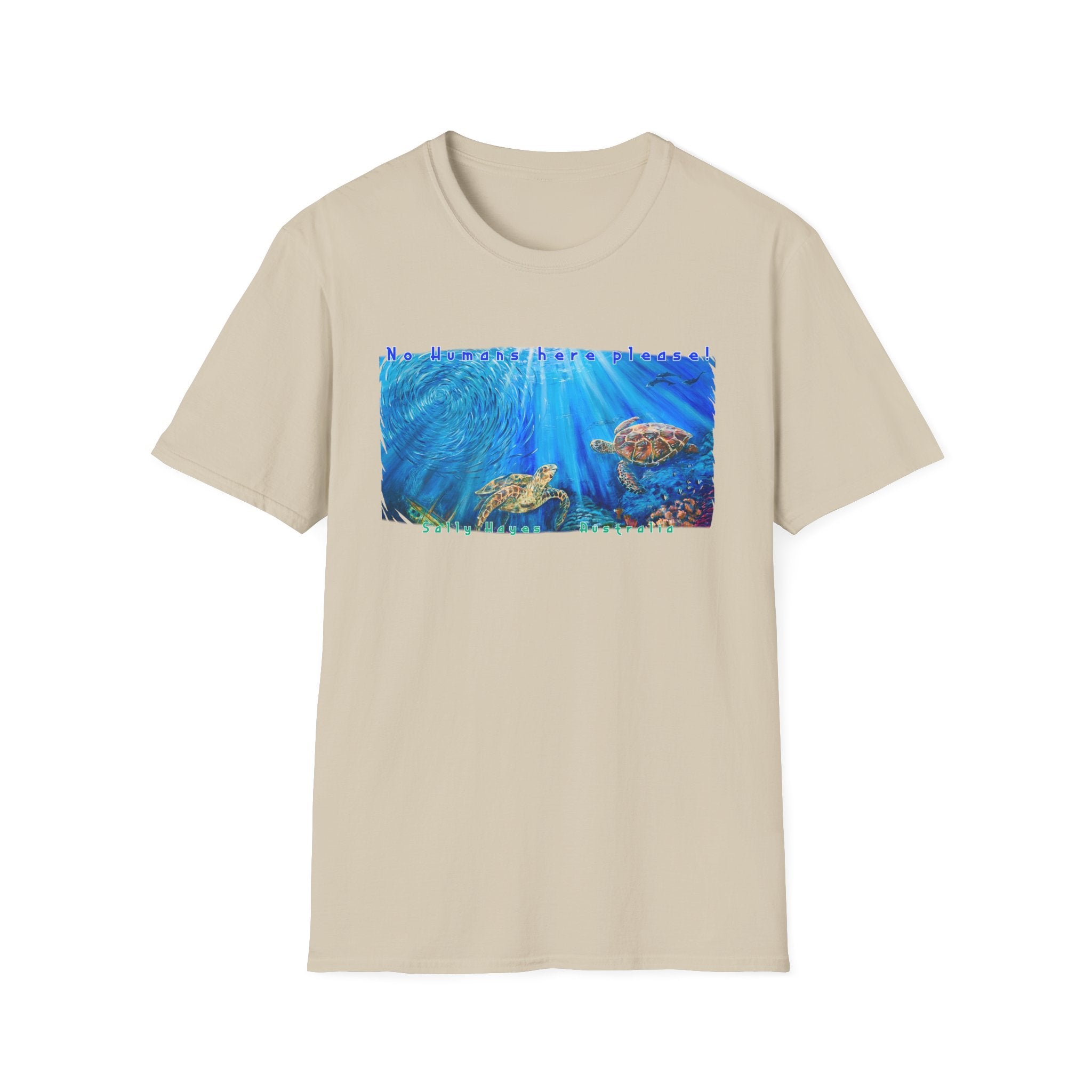 Lightweight cotton T-Shirt with Sally Hayes Art print "No humans here please!"