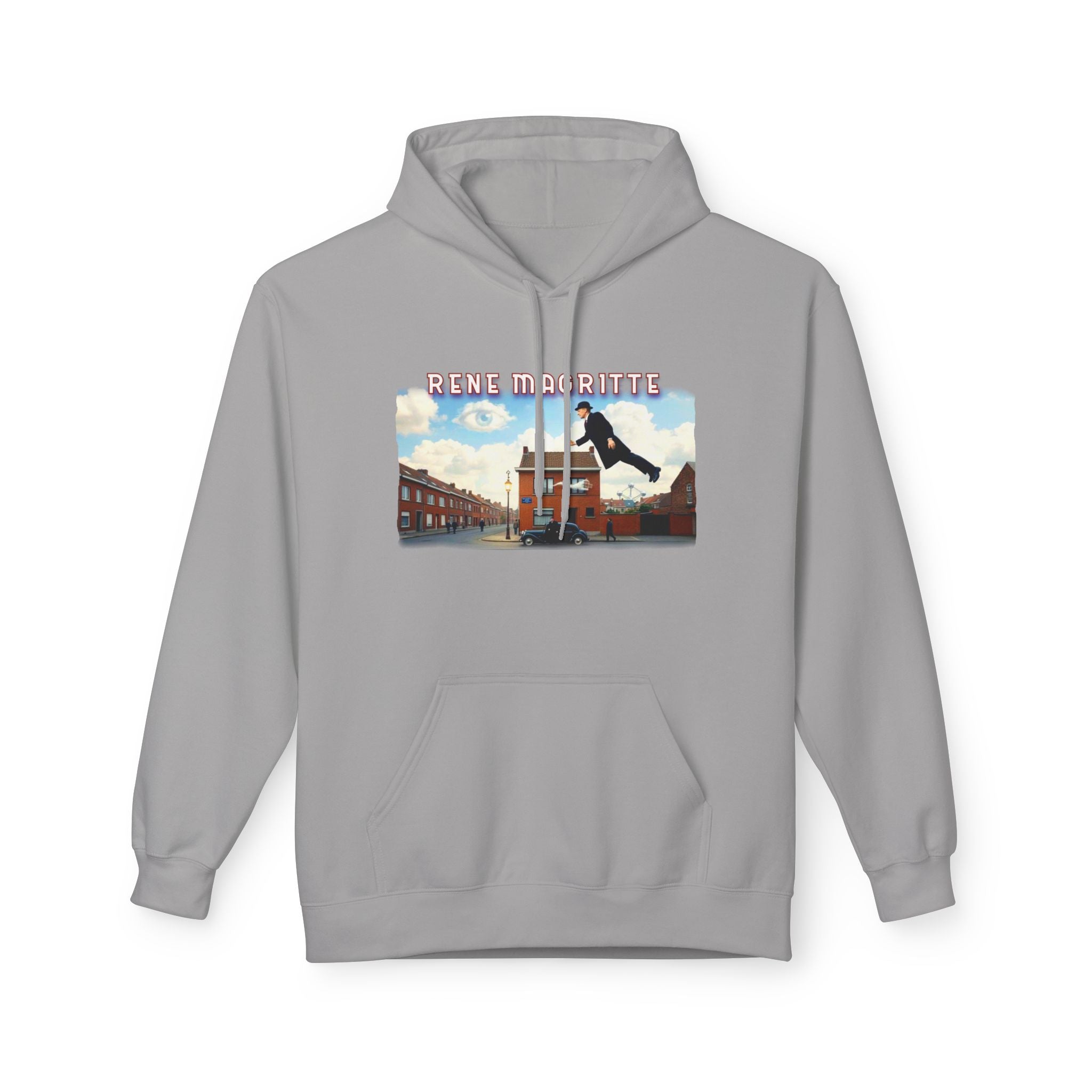 Rene Magritte "Flying Home" surrealist Art print on midweight fleece hoodie.