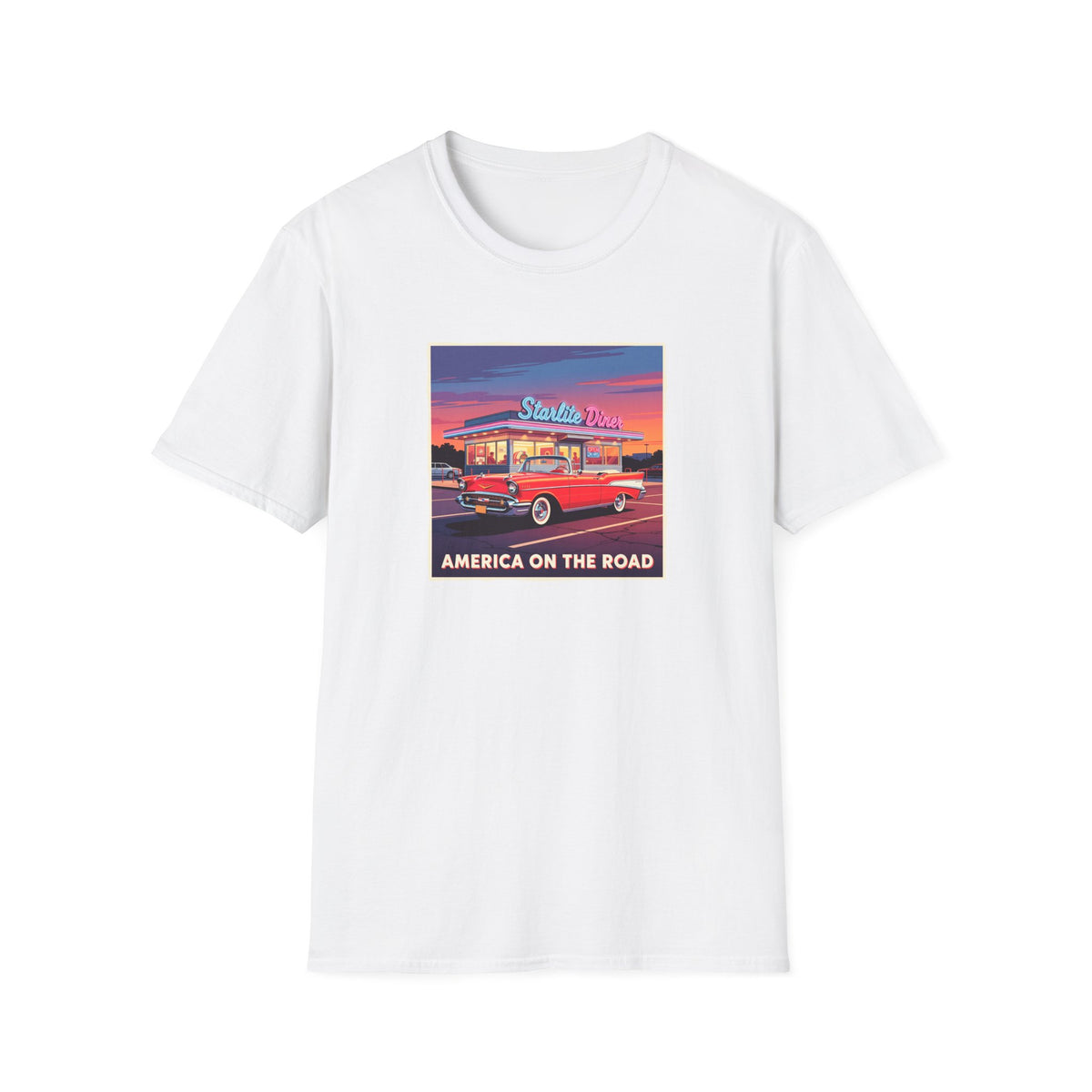 "America on the Road" Vintage Car Tee on 100% lightweight cotton