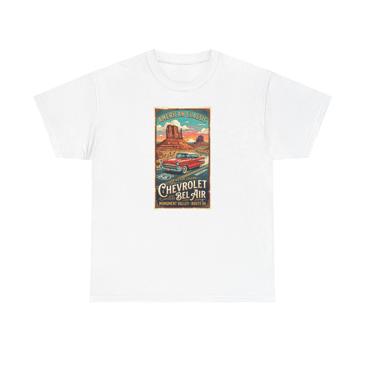 Vintage Chevrolet Bel Air poster Art print on  medium weight 100% cotton T shirt.