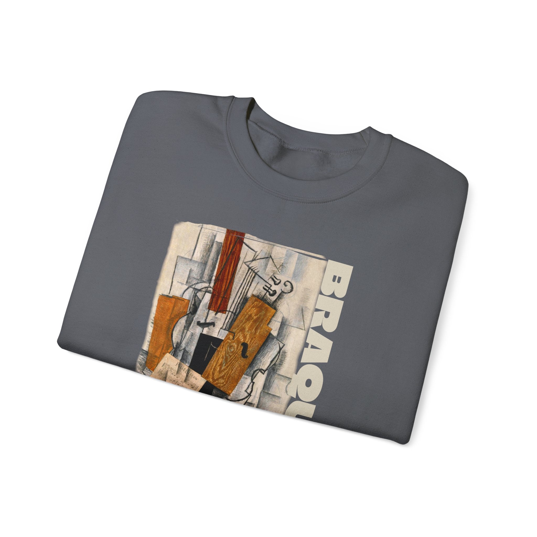 'Braque' Cubist Art print on Crewneck Sweatshirt medium heavy 50/50 cotton poly blend for durability.