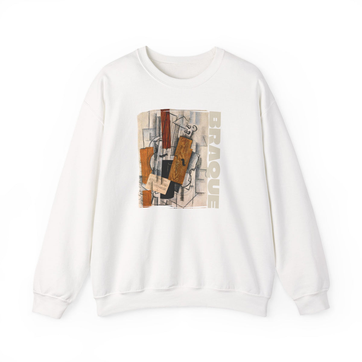 'Braque' Cubist Art print on Crewneck Sweatshirt medium heavy 50/50 cotton poly blend for durability.