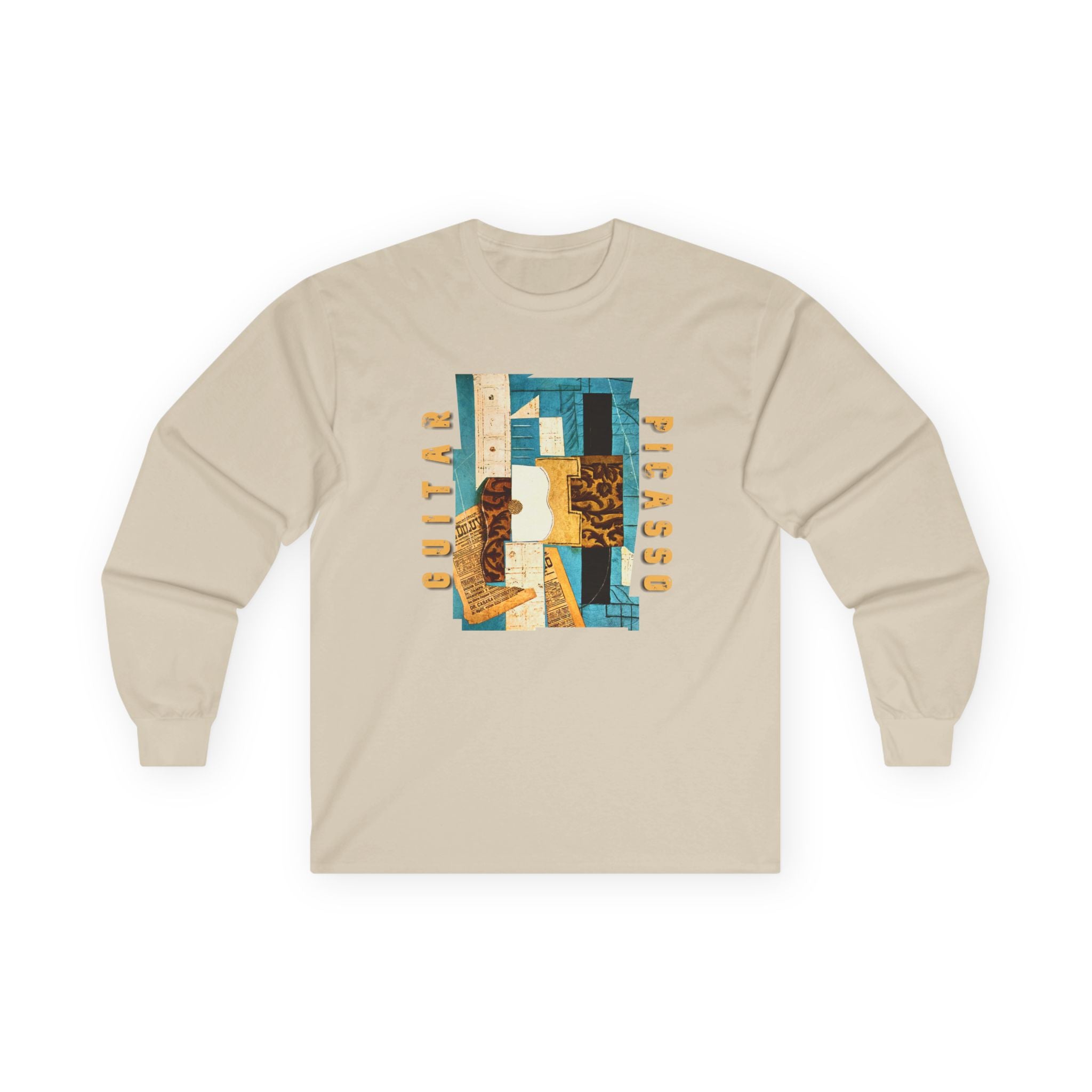 A vintage heavy feel Long Sleeve Tee —with "Picasso Guitar" Art print