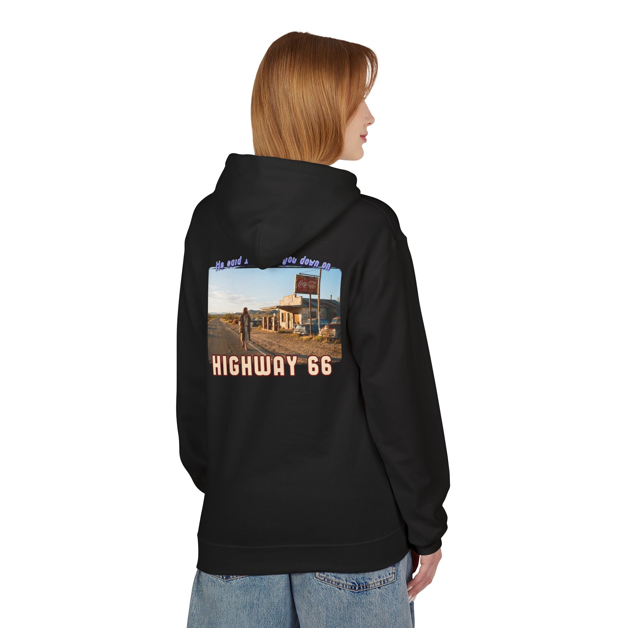 Hoodie — Vintage 'Highway 66' Road Trip on 80?20 cotton blend.