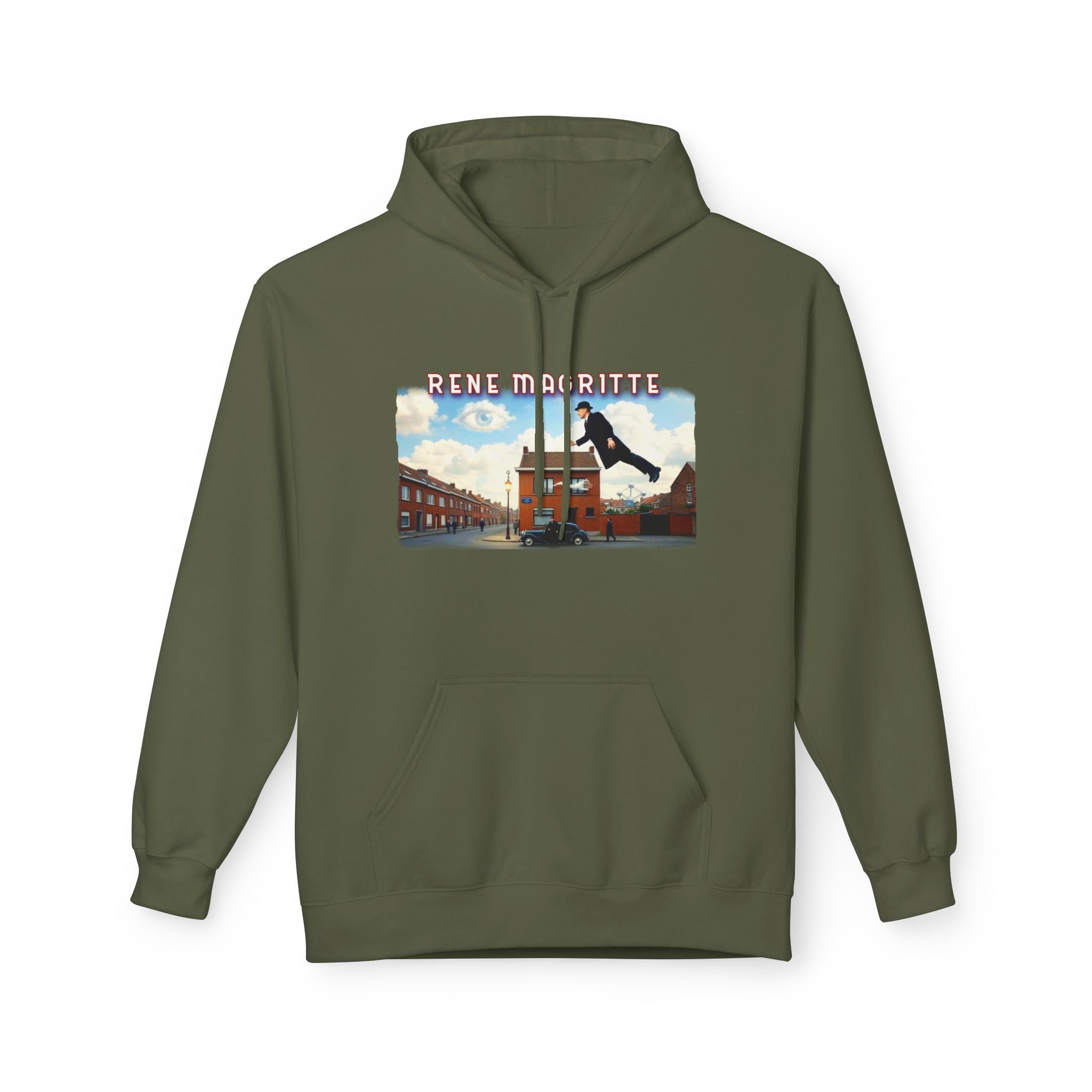 Rene Magritte "Flying Home" surrealist Art print on midweight fleece hoodie.