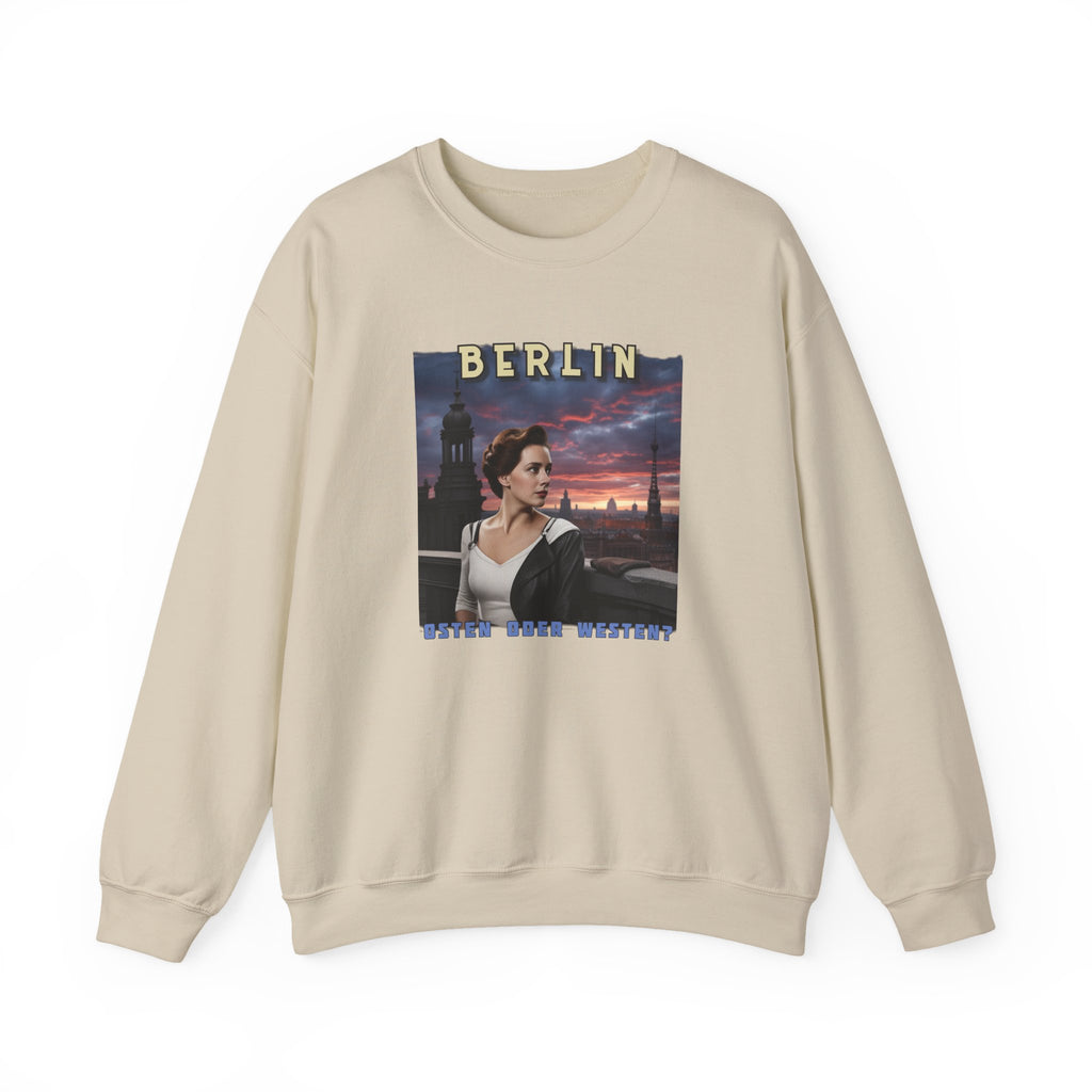 Crewneck Sweatshirt — Berlin 'Are you East or West?'  soft midweight sweater with Art print