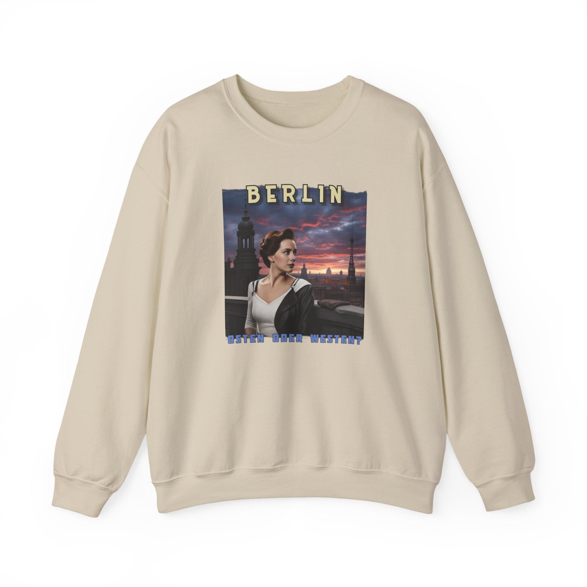 Crewneck Sweatshirt — Berlin 'Are you East or West?'  soft midweight sweater with Art print