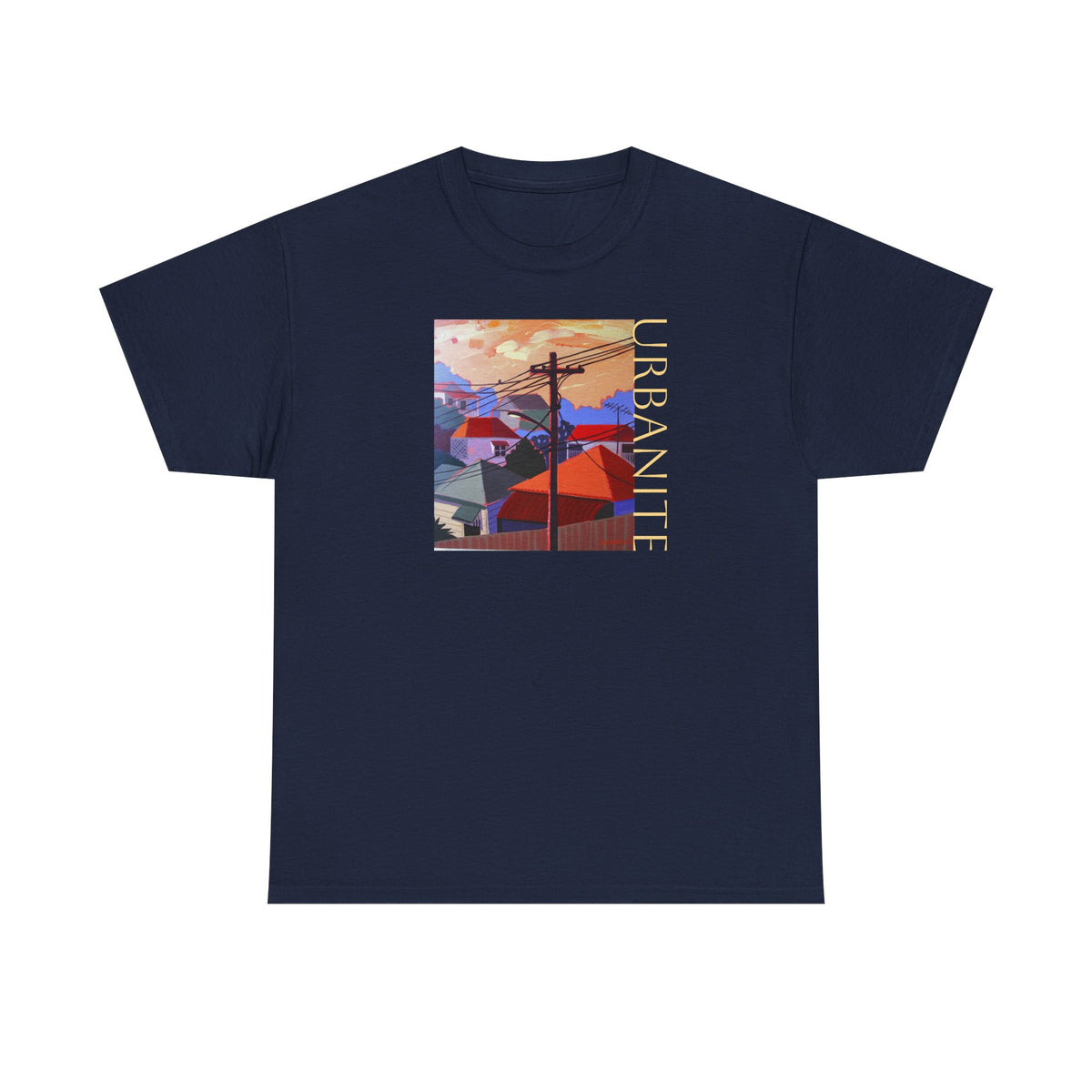 Urbanite Art print of old Queenslander houses on midweight cotton T shirt