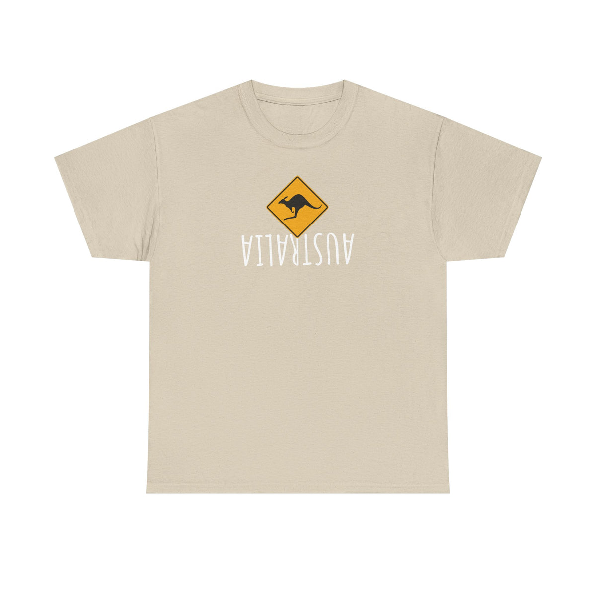 Australian Kangaroo Art Print on100% Heavy Cotton T Shirt with upside down text