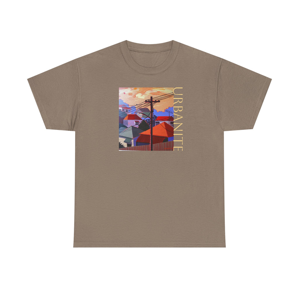 Urbanite Art print of old Queenslander houses on midweight cotton T shirt