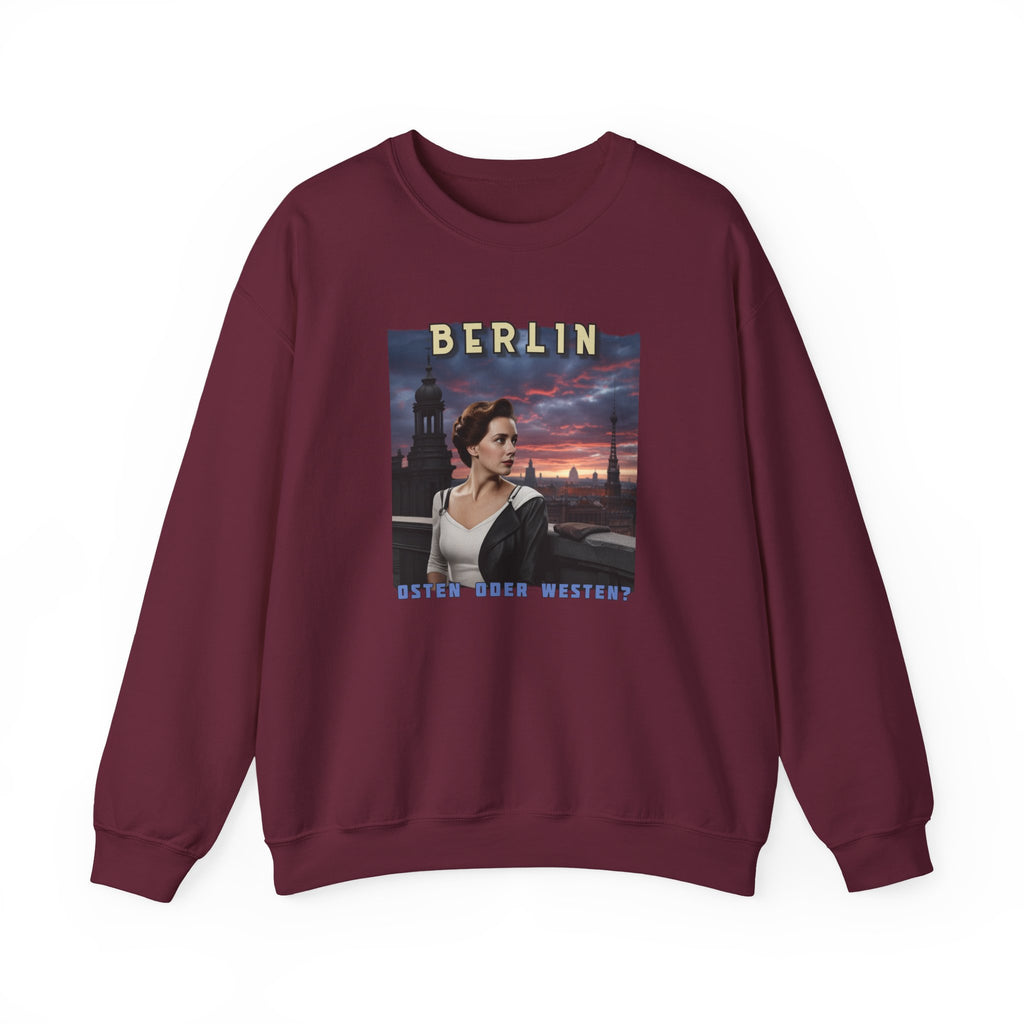 Crewneck Sweatshirt — Berlin 'Are you East or West?'  soft midweight sweater with Art print