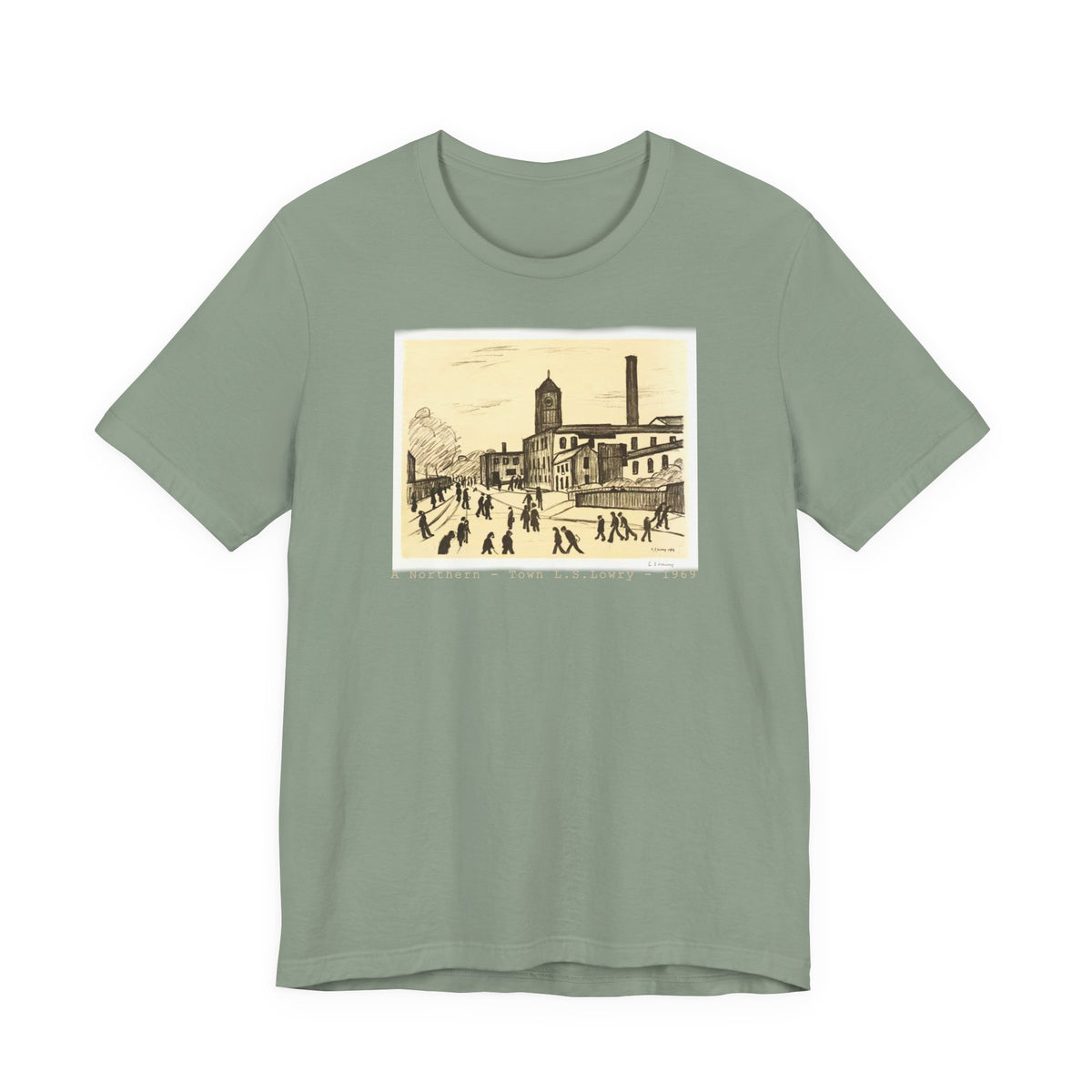 A Northern Town. Art print of L S Lowry on 100% lightweight cotton T shirt.