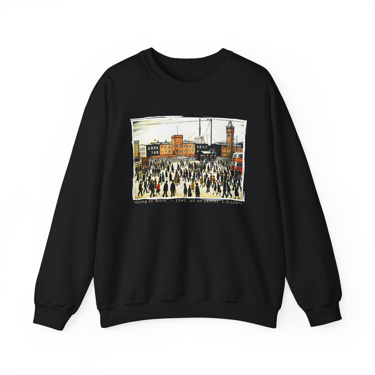 'Going to Work' L S Lowry on medium heavy blend crewneck sweater.
