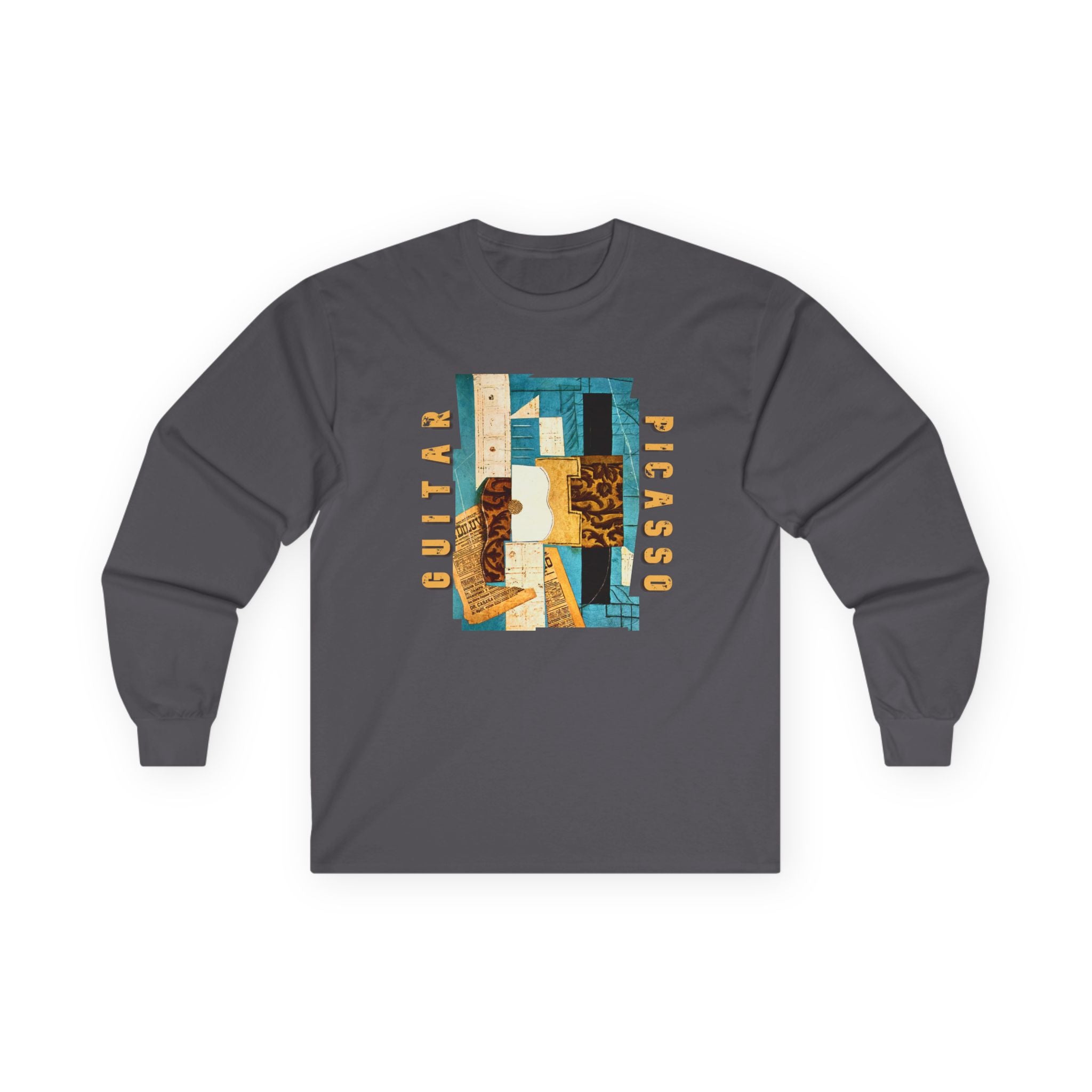 A vintage heavy feel Long Sleeve Tee —with "Picasso Guitar" Art print