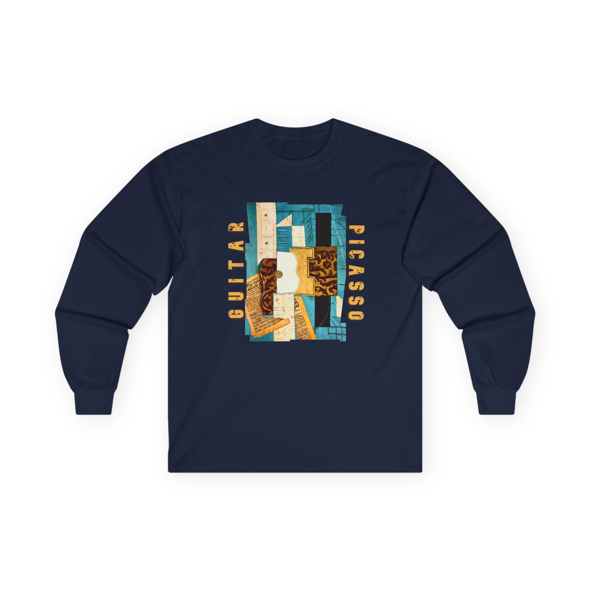 A vintage heavy feel Long Sleeve Tee —with "Picasso Guitar" Art print
