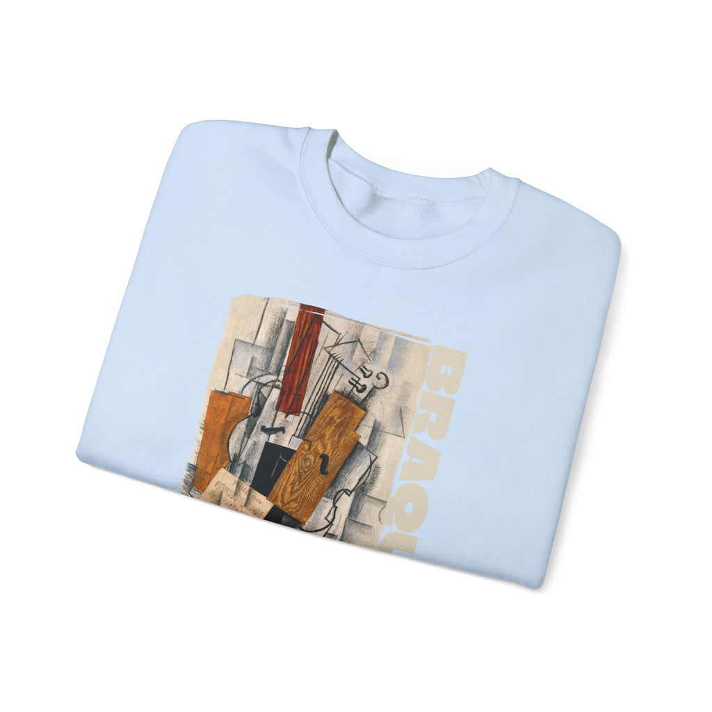 'Braque' Cubist Art print on Crewneck Sweatshirt medium heavy 50/50 cotton poly blend for durability.