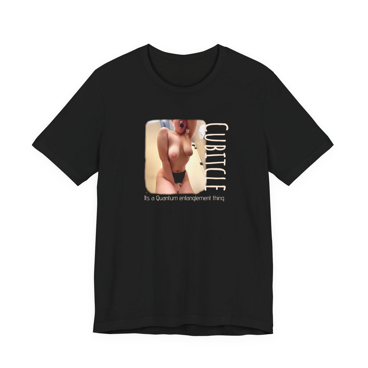 Unisex Jersey Short Sleeve Tee with Cubitcle Quantum nude.