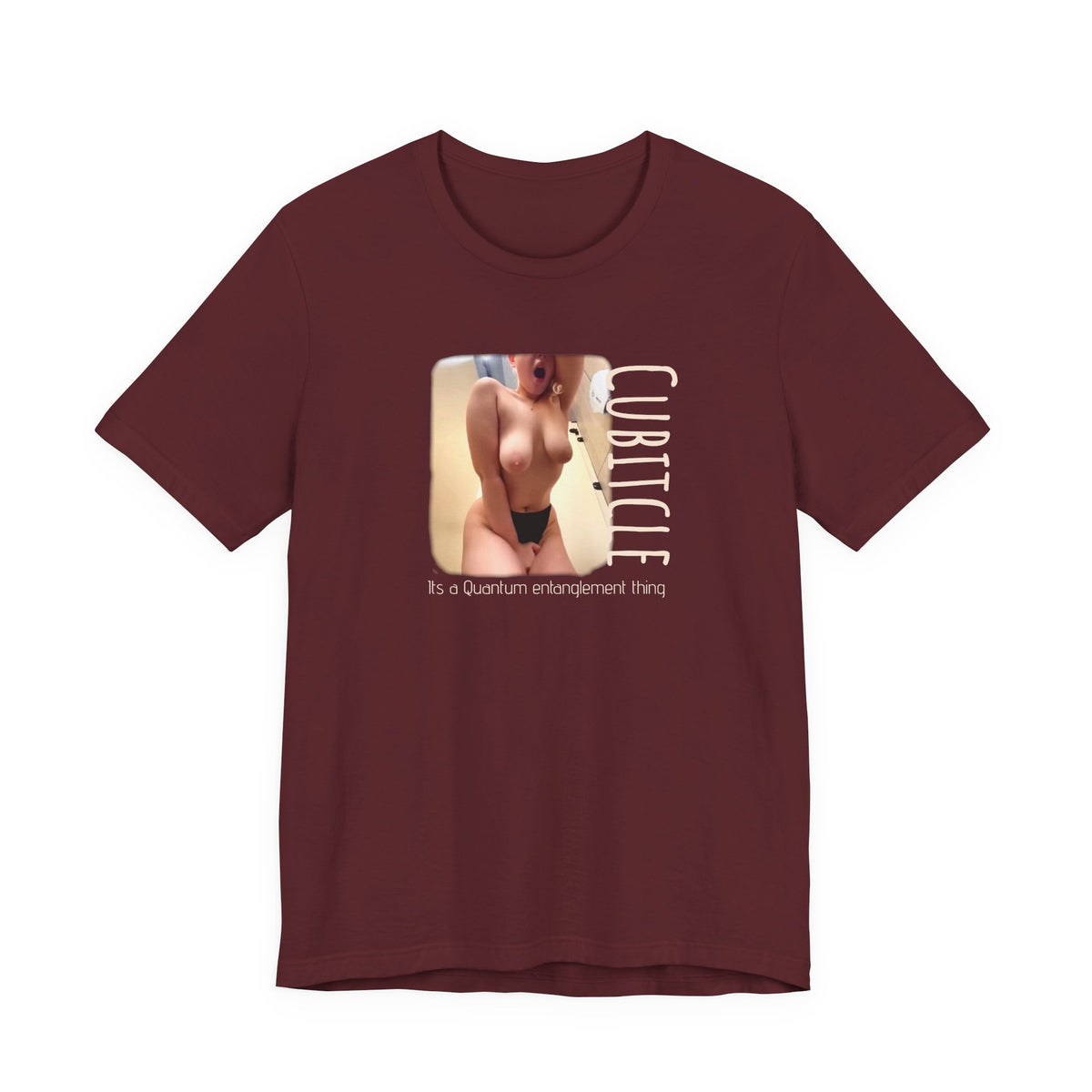 Unisex Jersey Short Sleeve Tee with Cubitcle Quantum nude.
