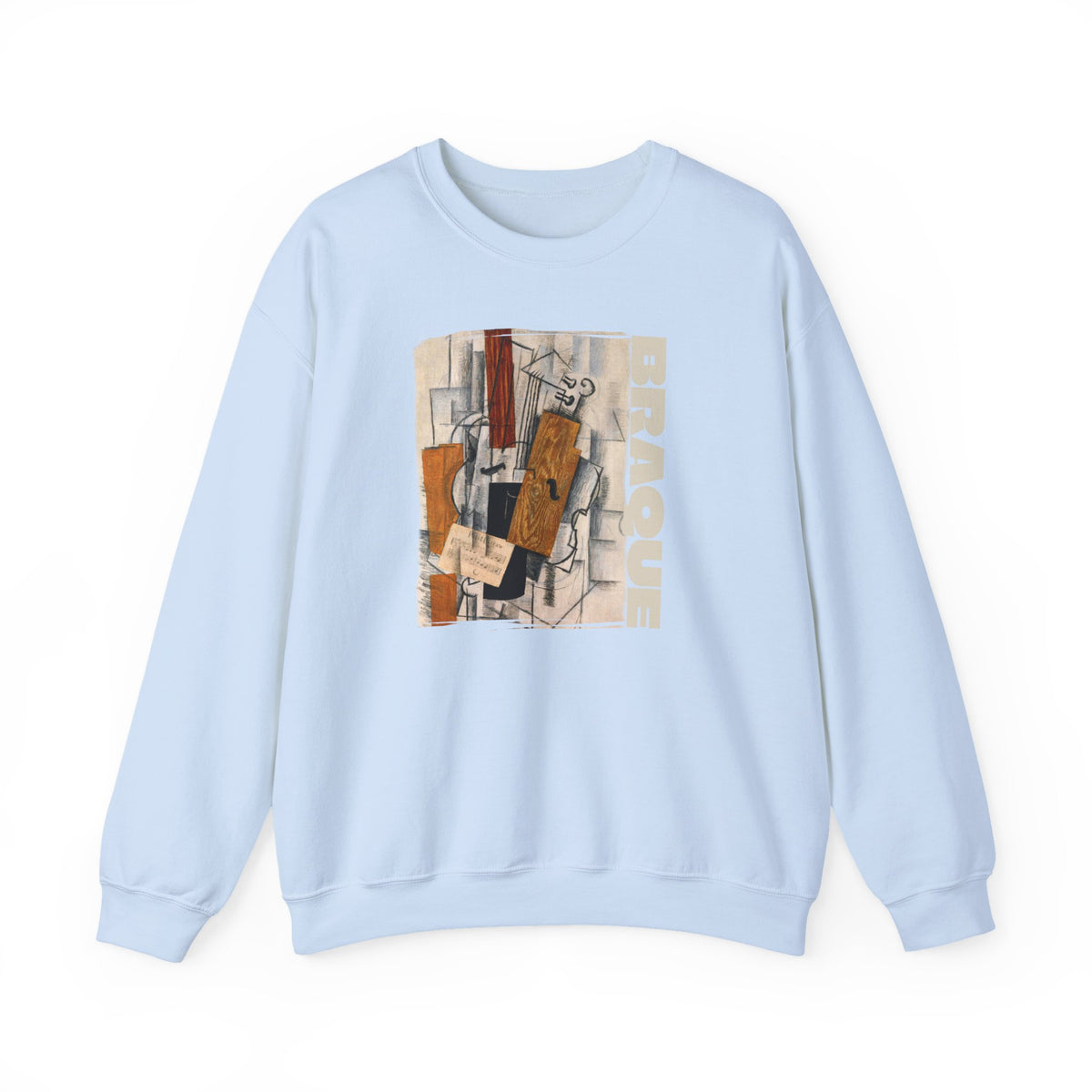 'Braque' Cubist Art print on Crewneck Sweatshirt medium heavy 50/50 cotton poly blend for durability.