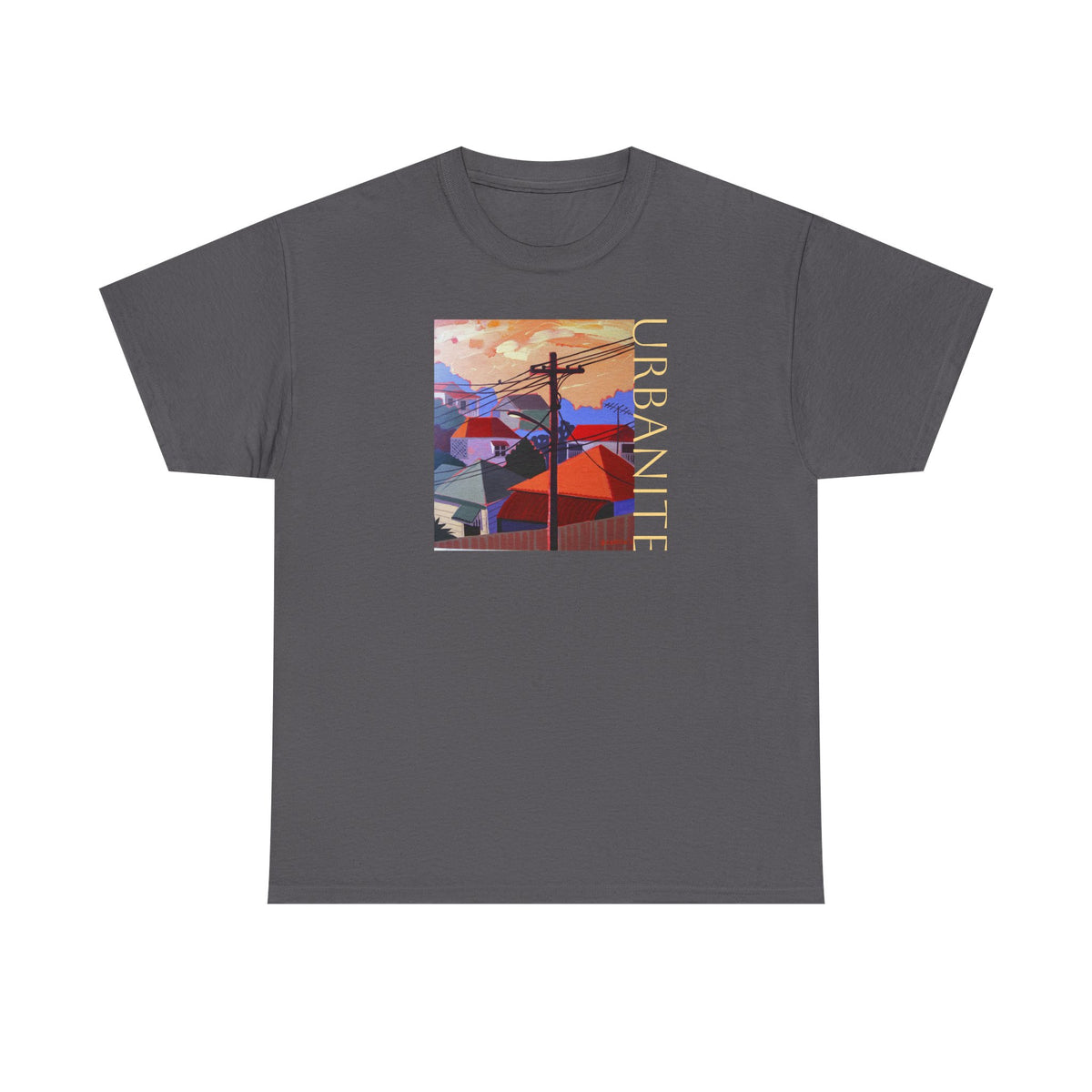 Urbanite Art print of old Queenslander houses on midweight cotton T shirt